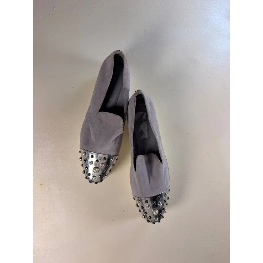 Karl Lagerfeld Paris Brinlee Loafers Women 9 Grey Excellent Pearl Stud Platform